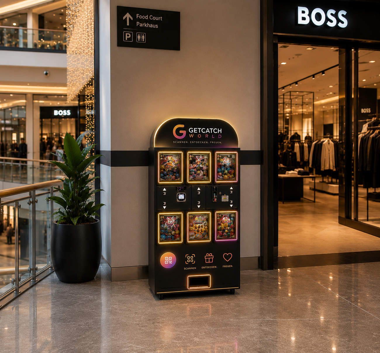 GETCATCH WORLD Automat – Premium-Hardware vor Boss Store